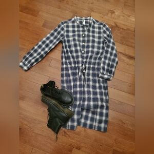 MHL By Margaret Howell Blue Grey Plaid Shirt Dress Long Sleeve (New Without Tag)